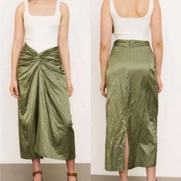 NWT Vince  Twist Front Skirt in Dark Pistachio Size 2 - Picture 1 of 10